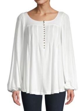 Free People White Button-Front Peasant Blouse Large